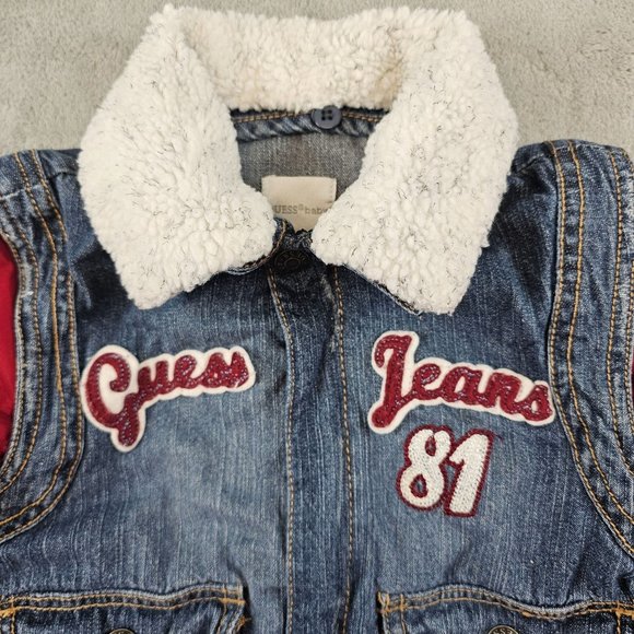 Guess Baby Jacket 12M Convertible Denim Embroidered Logo Detachable‎ Sleeves - Picture 2 of 12